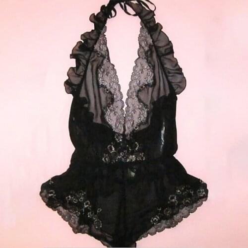 Hot Erotic Lingerie Lace Dress hot erotic Black Mesh Babydolls Womens Underwear Nightwear Sleepwear G-string Sexy Costumes