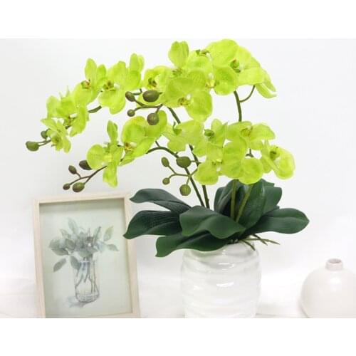 Artificial Real Touch Butterfly Orchid Flowers 60cm DIY Latex Orchid With Green Leaves Fake Potted Plant Wedding Home Decoration