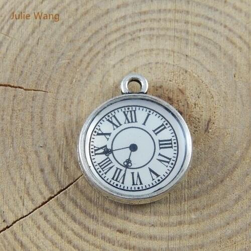 Julie Wang 10PCS Antique Silver Color Alloy Single Face Clocks Charms Pendants Jewelry Accessory Suspension Necklace 51665