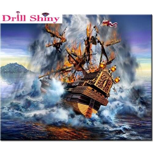 Picture diamond mosaic pirate ship cross stitch crystal square diamond set unfinished decorative diamond embroidery landscape