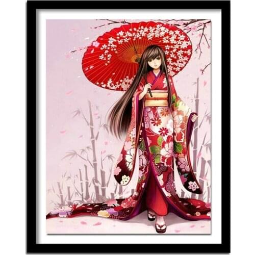 Kimono Girl DIY Diamond Painting Cartoon Cross Stitch Full Square Drill Diamond Embroidery Kits Decoration Home