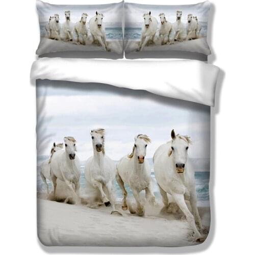 3D Print White Horse Bedding Set Single Double Bed Clothes Luxury Ueen King Full Size Duvet Cover Set For Adult Boys Home Bed