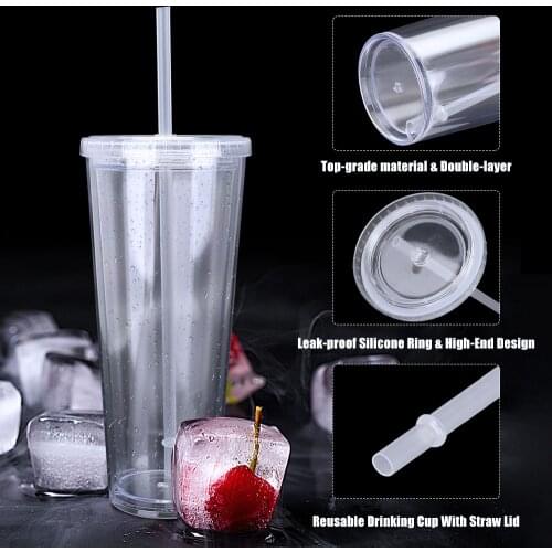 High Capacity Reusable Water Bottle Summer Drinking Cup With Straw Lid Double-layer Outdoor Sport Drinkware Cold Water Juice Cup