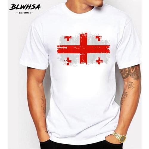 BLWHSA Fashion Casual Streetwear Georgia Fans Cheer Tshirts For Men Georgia National Flag Design T Shirts Short Cotton T-shirts