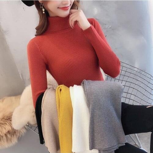 Lucyever Fashion Korean Turtleneck Women Sweater Autumn Winter Pullover Slim Ladies Basic Knit Top Casual Solid Jumper Sueter