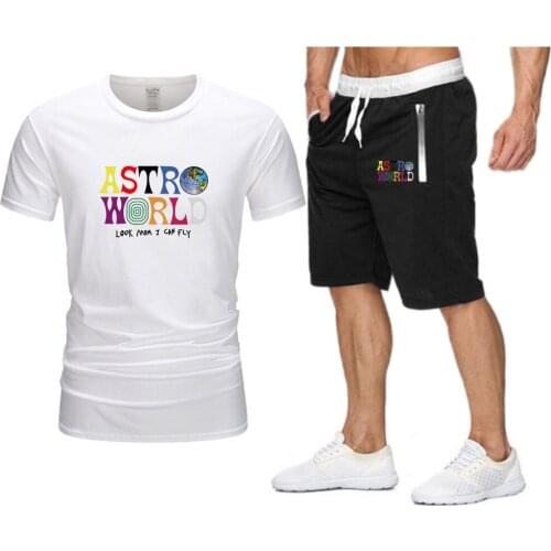 Brand Astroworld Men T shirt Beach Shorts Sets 2021 Summer Sportswear Jogging Pants T-shirt streetwear Harajuku Tops Tshirt
