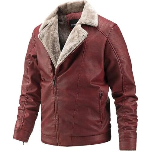 Mcikkny Men Winter Warm Pu Leather Jackets And Coats Thermal Motorcycle Outwear Tops For Male Size M-XXL