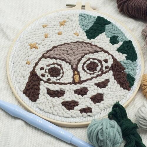 Owl Punch Needle Embroidery Kit with Yarn for DIY Beginners Cartoon Embroidery Needlework Wool Work Kit