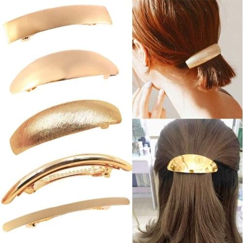 Pack of 5 Women Hair Clips Metel Hair Pins Simple Retro Large Hair Barrettes French Clip Barrettes For Women Lady(Gold)