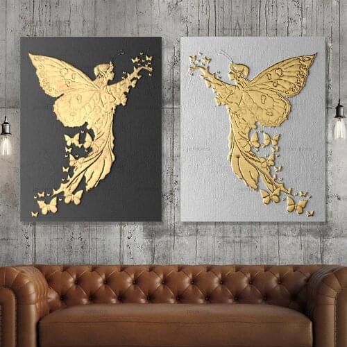 Wall Art Gold Foil Angel Wing Home Decoration Canvas Print Nordic Style Painting Modular Pictures for Living Room Frame Posters