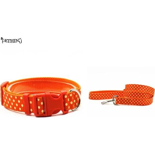 New Print High Quality Nylon Dog Collar Leash For Different Size Breed Pink Dot Design Puppy Collar Small Dog Leash S L