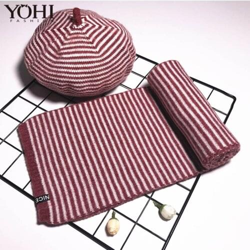 New Childrens autumn and winter knitted hat scarf 2 pieces outdoor simple wild warm wool beret