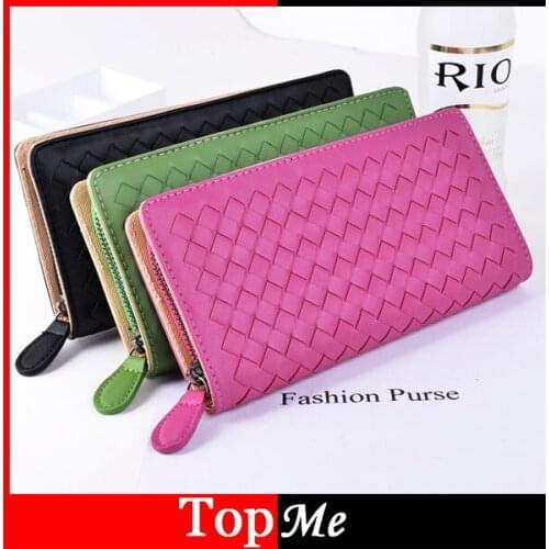 New Arrival Women Wallets Weaved PU Leather Lady Handbags Zipper Coin Purse Woman Long Clutch Wallet Cards ID Holders Burse Bags
