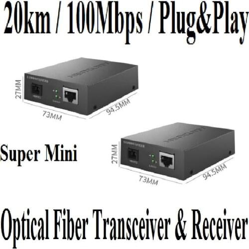 20km Single mode Optical Fiber Transceiver & Receiver, 100Mbps SC port, 1*100Mbps RJ45 Port, RX/TX:1550nm,RX/TX:1310nm Plug&Play