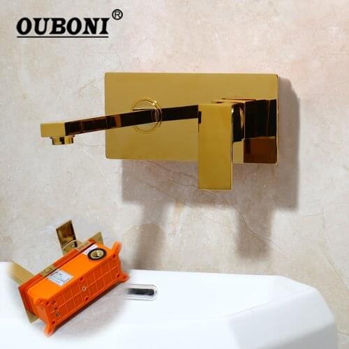 OUBONI Wall Mounted Bathroom Faucet Chrome Brass Vanity Sink Mixer Tap Faucet Embedded Box Valve Bathroom Bathtub Shower Faucet