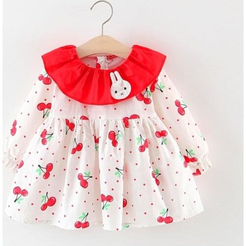2021 Hot Sale Baby Girl Dress Children Cherry And Little Rabbit Tutu Long-Sleeve Dress Kids Birthday Party Princess Dress Autumn