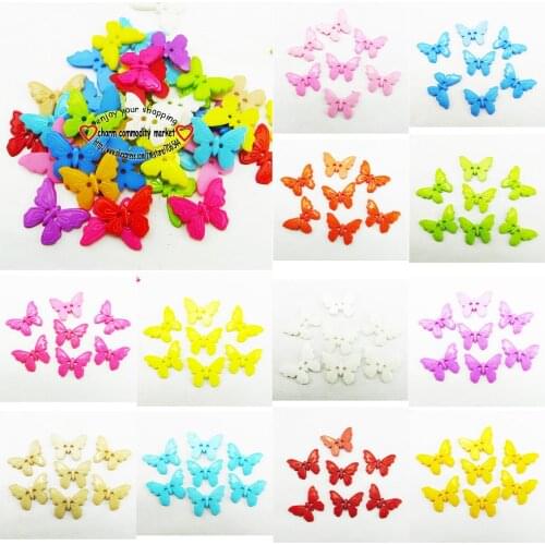 50PCS BUTTERFLY Button MIXED OR SINGLE Shape Dyed Plastic Cartoons Buttons Coat Boots Sewing Clothes Accessories P-188