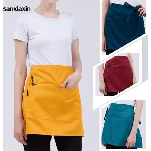 Restaurant pinafore Adjustable Half-length Female Adult Apron Hotel Chef Kitchen Cooking Apron Bar Kitchen Work Short pinafore