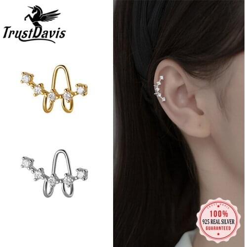 Trustdavis 1pcs Real 925 Sterling Silver Fashion Sweet Dazzling CZ Ear Cuff Clip on Earring For Women Earing Fine Jewelry DA2427