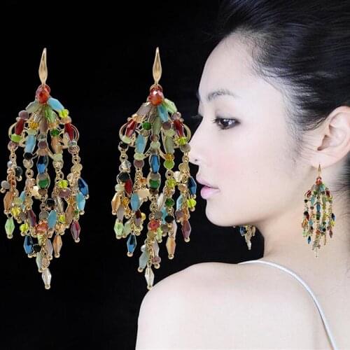 4 Colors Crystal Beaded tassel Drop Earrings For Women Handmade Chain Long Ethnic fashion summer earring 2020 Jewelry