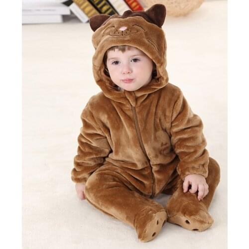 Special Offer!!! Baby Girl Boys Warmer Long Sleeves Rompers Brown Cat Cartoon Cotton Hood Baby New Clothes Feet Package Romper