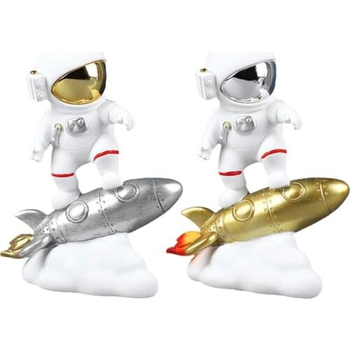 Astronaut on the Rocket Figurine Home Statue Sculpture Tabletop Decoration