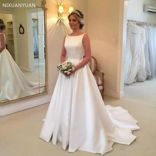 Robe De Mariee Wedding Dresses 2021 V Back Bridal Wedding Party Dress with Bow Vestido De Noiva Bridal Wedding Gowns