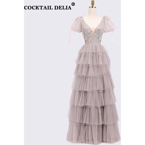 Purple V-Neck Sparkly Crystal Evening Dresses 2021 For Teenagers Sleeves Elegant Ceremony Long Party Dress Beading A-Line Gown