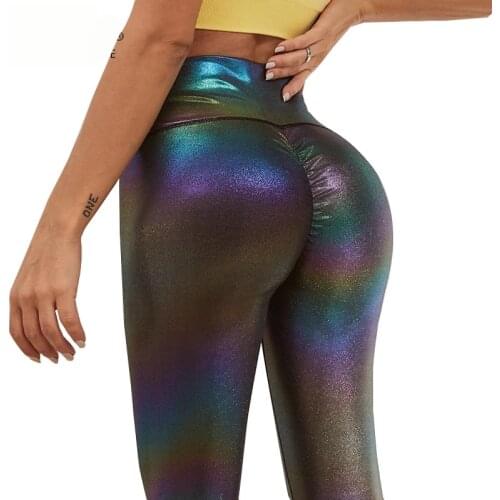 Sexy Gym Fitness Leggins Mujer High waist Hip Lift Bright Pearly Leggings Women push up Ladies Sportswear Workout Legging