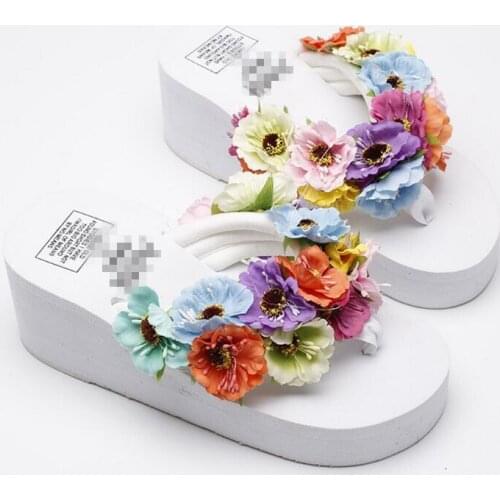 Fashion high-quality fashion non-slip thick flat-bottomed slope with the beach with ladies Flower slippers Free shipping