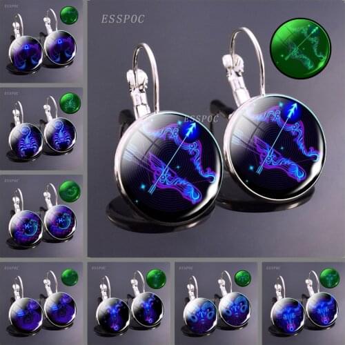 12 Constellation Hoop Earrings Luminous 12 Zodiac Sign Earings for Women Gifts Brincos Oorbellen Jewellery Dropshiping Wholesale