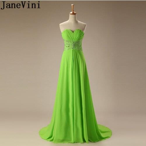 JaneVini Beaded Green Long Bridesmaid Dresses Women for Wedding Red Chiffon Sweetheart Party Gown vestidos largos invitada boda