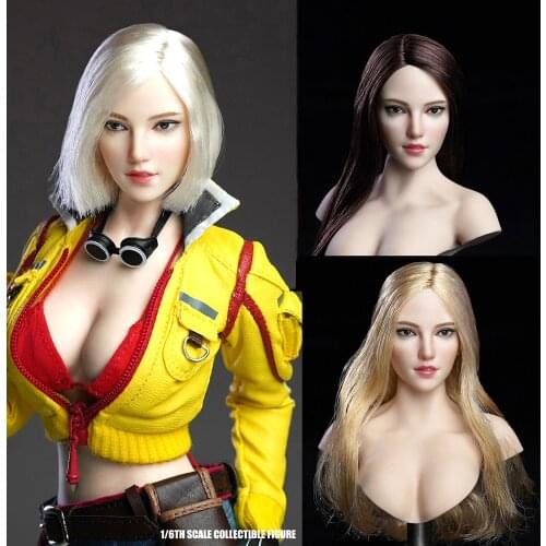 1:6 SDH018 A / B /C Beauty Pale Skin Girl Head Sculpt female Long Blonde short silver Hair head For 12'' Action Figure Toys