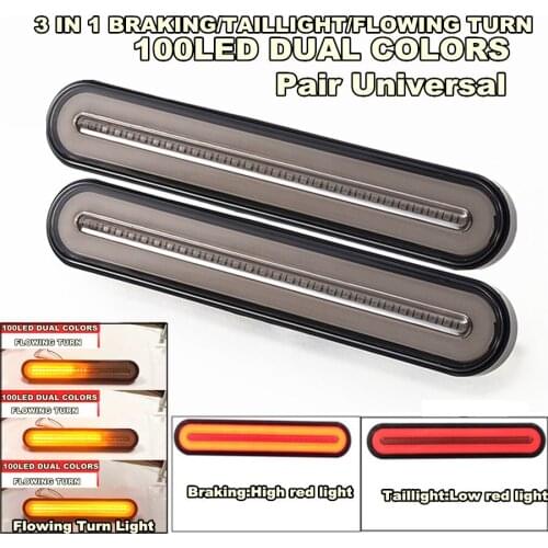 1Pair 233mm length Halo Neon 100 LED Dual Colors Car RV Trailer Truck Stop Flowing Turn Signal Brake Rear Tail Light