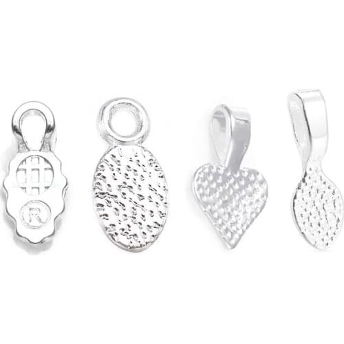 100Pcs/set Heart Leaf Tags Earring Bails Bright Silver Tone Glue On Bails for Findings DIY Jewelry