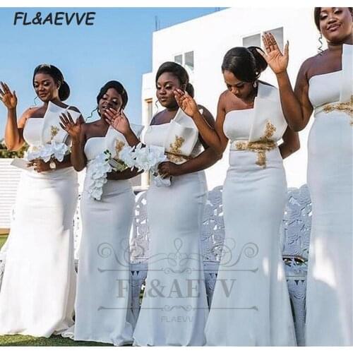 2021 White Bridesmaid Dresses Mermaid South African Bridesmaid Dress Black Girls Lace Up Back Wedding Party Gowns
