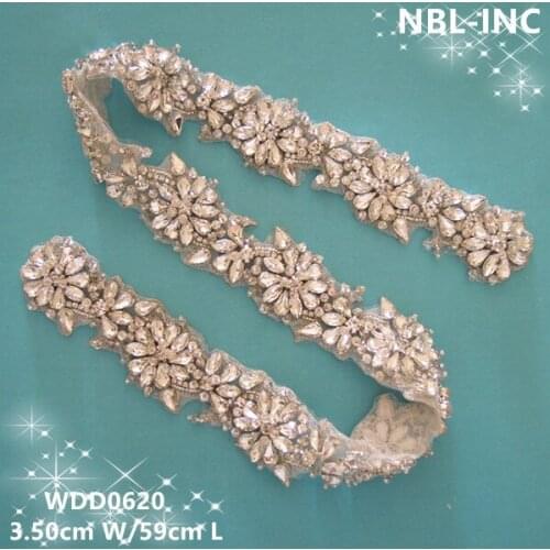 30PCS) Wholesale handmade beaded sewing bridal silver clear rhinestone applique for wedding dresses DIY iron on WDD0620