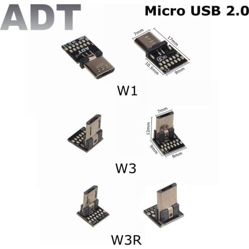 ADT-Link Micro USB 2.0 Male FPV Connector Up Down Angled 90 Degree DIY PCB Converter Adapter