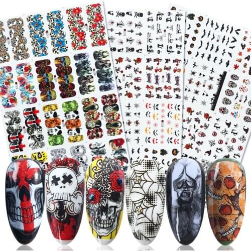 Goth Skull Nails Accesorios Foil Nail Art Dark Skull Nail Sticker Halloween Stickers For Manicure Devil Clown Nail Slider