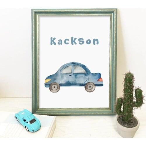 Watercolor Personalized Name Car Nursery Boy Canvas Paintings Poster Prints Wall Art Pictures for Kids Room Interior Home Decor
