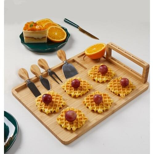 Bamboo Cheese Board With Handle Knives and Bowl Wooden Cutting Board Cheese Cooking Tool Set Cheese Slicer Fork Scoop Cutter F11
