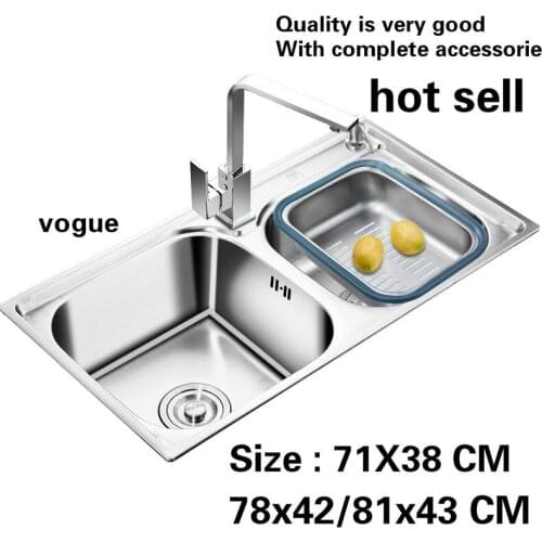 Free shipping Household standard vogue kitchen double groove sink wash the dishes stainless steel hot sell 71X38/78x42/81x43 CM