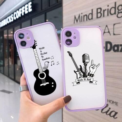 Music violin notes funny Phone Case For iPhone 12 11 Mini Pro XR XS Max 7 8 Plus X Matte transparent Purple Back Cover