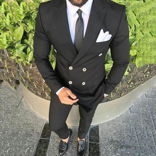 Black Suits Men Outfits Double Breasted Groom Wear Wedding Tuxedo For Men Groomsmen Blazer 2 Piece Terno （Jacket+Pants+Tie