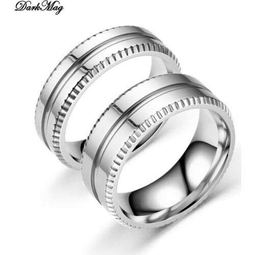 DarkMag Vintage Stainless Steel Tire Rings for Men Women Silver Color Grooved Engraved Rings Engagement Trendy Jewelry