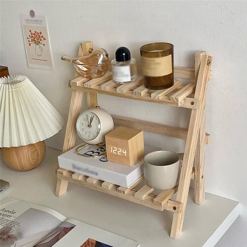 Bedroom Double Layer Desktop Storage Rack Wooden Decoration Cosmetic Small Objects Finishing Organizer Shelf Ornament Holder
