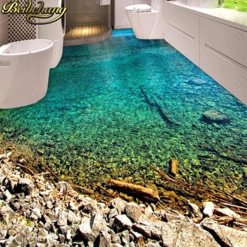 Beibehang Custom Photo Wallpaper Floor Painting Calm water Floor Stickers landscape 3d Floor Mural Wall PVC Self-adhesive Toilet