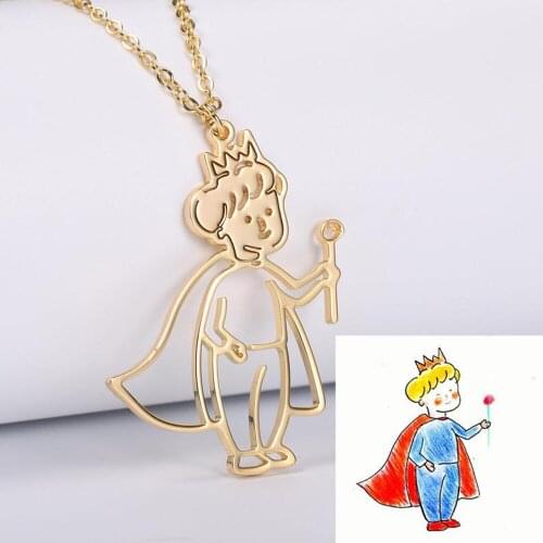 HUHUI Custom Children Drawing Necklace Kids Art Personalized Draw Hollow Pendant Stainless Steel Gold Jewelry Anniversary Gift
