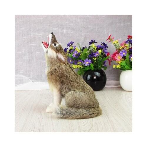 Simulation wolf model about 23x10x16cm,plastic&furry fur squatting wolf handicraft,home decoration toy Xmas gift w5864