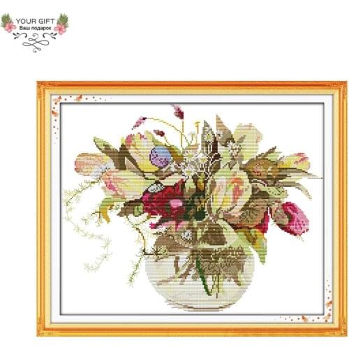 Joy Sunday H312 Free Shipping 14CT 11CT Stamped and Counted Home Decoration The Tulip Vase Flowers Embroidery Cross Stitch